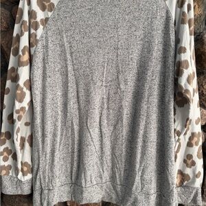 Gray and Leopard Print Long Sleeve Top
